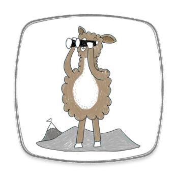 Lama avec jumelles - Magnet carré - blanc - Devant