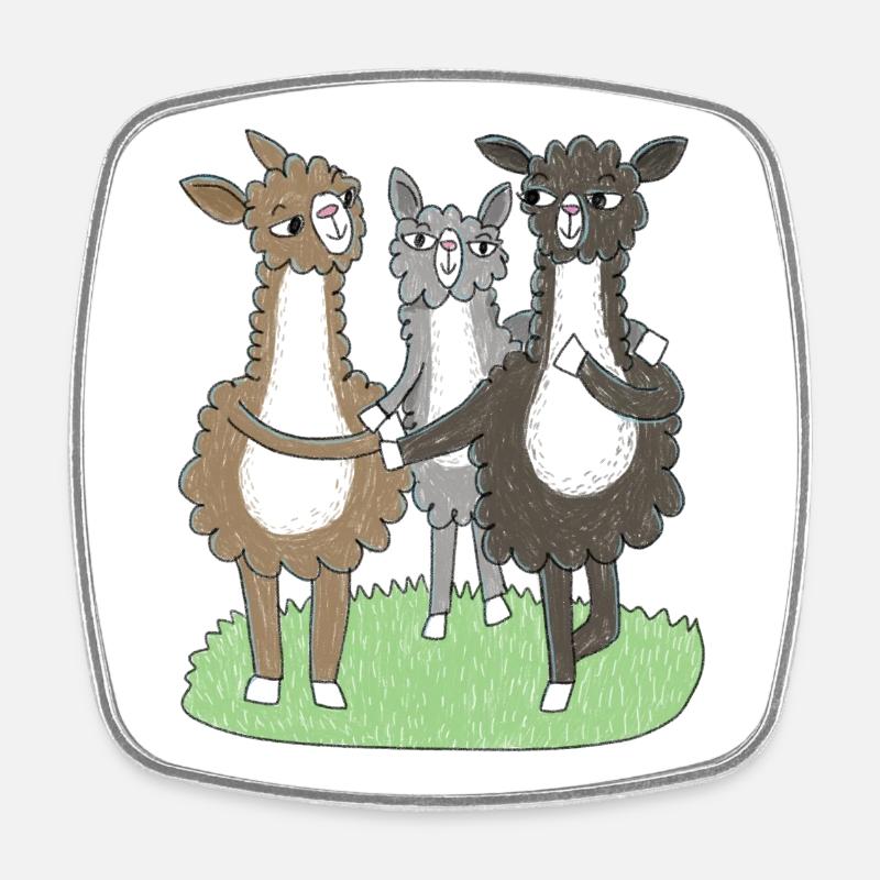 Trois amis lamas - Magnet carré - blanc