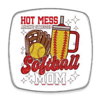 Hitzige Softball-Mama Glitzer-Glanz - Viereckiger Kühlschrankmagnet - Weiß - Vorne