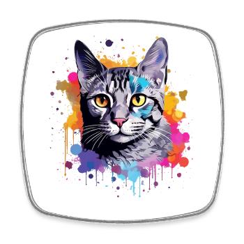 Bunte ägyptische Mau-Katzengesicht-Splash-Art - Viereckiger Kühlschrankmagnet - Weiß - Vorne