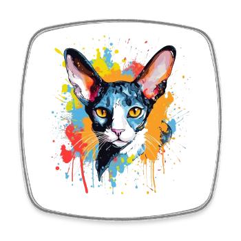 Splash Art Cornish Rex Cat Face Colorful  - Square fridge magnet - white - Front