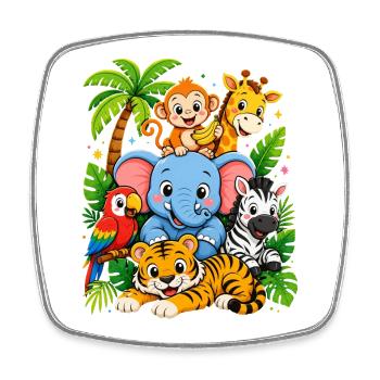 Jungle Animal Delight Cartoon - Square fridge magnet - white - Front