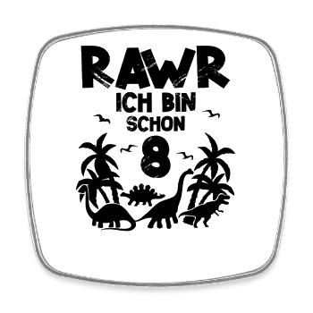 8. Geburtstag Dinosaurier - Viereckiger Kühlschrankmagnet - Weiß - Vorne