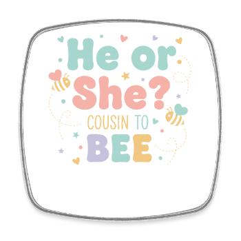 Geschlechtsoffenbarung: Er oder sie Cousin zur Bienen-Babyparty - Viereckiger Kühlschrankmagnet - Weiß - Vorne