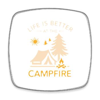 Das Leben ist besser am Lagerfeuer – lustiges Camping - Viereckiger Kühlschrankmagnet - Weiß - Vorne