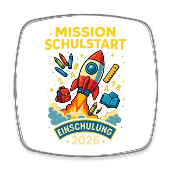 Mission Schulstart 2026 Rakete Einschulung - Viereckiger Kühlschrankmagnet - Weiß - Vorne