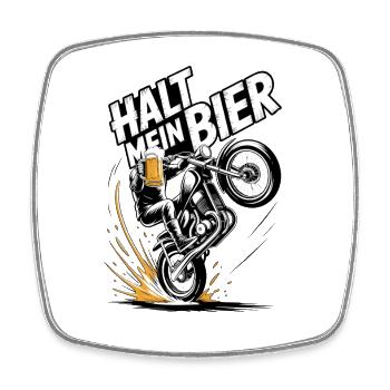  Halt Mein Bier Motorrad Wheelie Biker Spruch Für - Viereckiger Kühlschrankmagnet - Weiß - Vorne