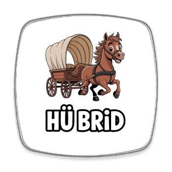  HÜ BRID Lustiges Pferd Mit Planwagen Wortspiel - Viereckiger Kühlschrankmagnet - Weiß - Vorne