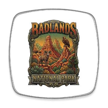 Affiche du parc national des Badlands - Magnet carré - blanc - Devant