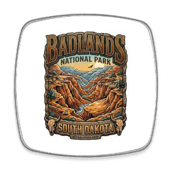 Badlands Nationalpark Retro Druck South Dakota  - Viereckiger Kühlschrankmagnet - Weiß - Vorne