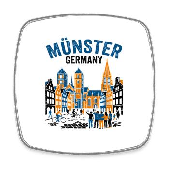 La silhouette de Münster, Allemagne, avec cyclistes et touristes - Magnet carré - blanc - Devant
