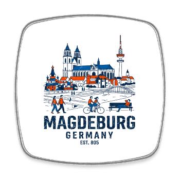 Magdeburg Germany Skyline And Elbe River - Viereckiger Kühlschrankmagnet - Weiß - Vorne
