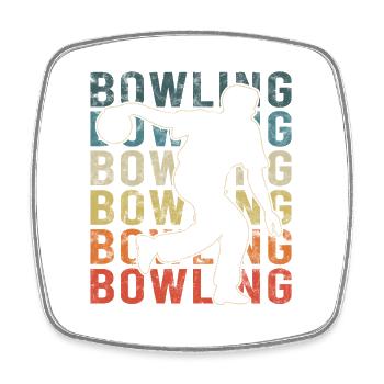 Bowling Kegeln Retro-Grafik Mit Bowlingspieler - Viereckiger Kühlschrankmagnet - Weiß - Vorne