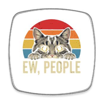Cat View Retro Sunset - Square fridge magnet - white - Front