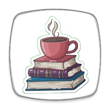 Kaffee und Bücherstapel - Viereckiger Kühlschrankmagnet - Weiß - Vorne