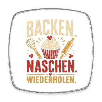 Backen Naschen Wiederholen Shirt - Viereckiger Kühlschrankmagnet - Weiß - Vorne
