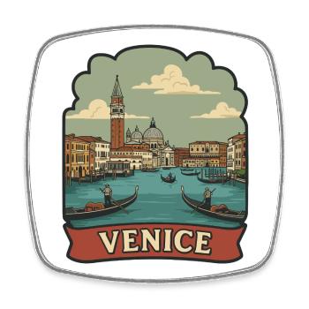 Autocollant de voyage vintage de la télécabine du Grand Canal de Venise - Magnet carré - blanc - Devant