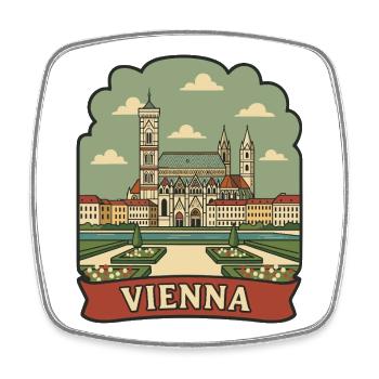 Vienna Karlskirche Vintage Travel Badge - Square fridge magnet - white - Front