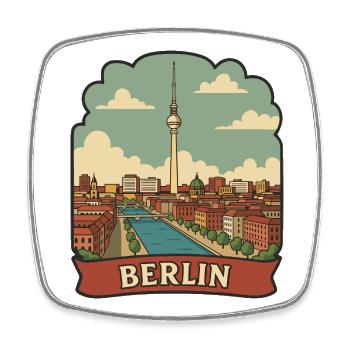 Autocollant de voyage vintage Berlin Brandenburg Gate - Magnet carré - blanc - Devant