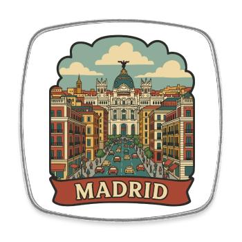 Madrid Gran Via Metropolis Retro Travel Sticker - Square fridge magnet - white - Front
