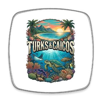 Turks & Caicos Tropical Reef & Palm Trees - Square fridge magnet - white - Front
