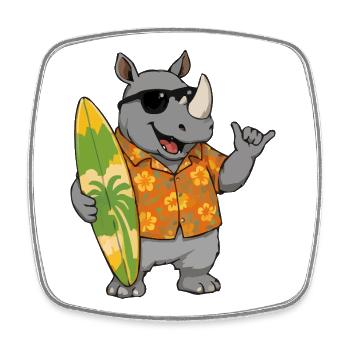 Surfer Rhino in Hawaiian Shirt - Square fridge magnet - white - Front