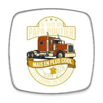 Papa Routier Camionneur Cadeau Humour - Magnet carré - blanc - Devant