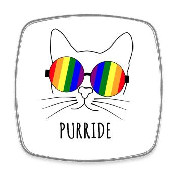 Purride Cat Fierté LGBT gay avec des lunettes arc-en-ciel - Magnet carré - blanc - Devant
