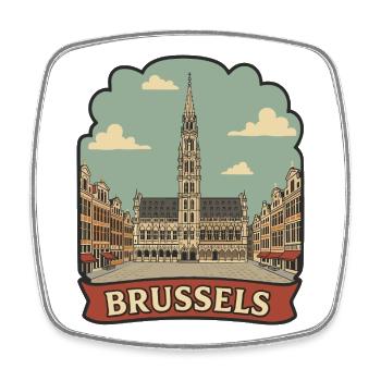 Brussels Grand Place Vintage-Reiseaufkleber - Viereckiger Kühlschrankmagnet - Weiß - Vorne