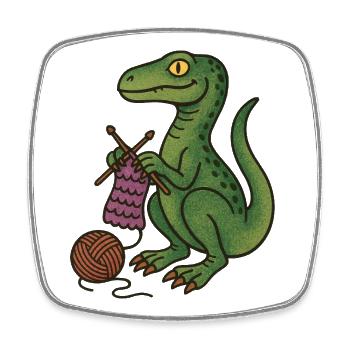 Dino Knitting Cozy - Square fridge magnet - white - Front