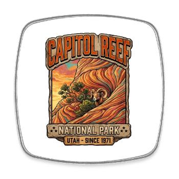 Capitol Reef Ram Desert Patch - Viereckiger Kühlschrankmagnet - Weiß - Vorne