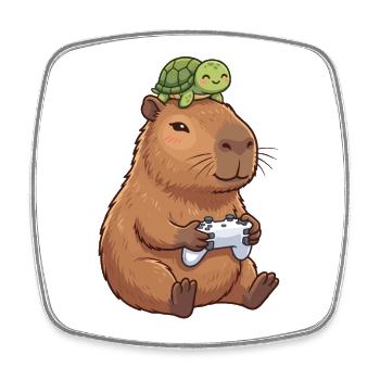 Capybara Game Buddy Duo - Square fridge magnet - white - Front