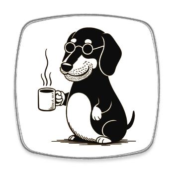 Dog with coffee - Square fridge magnet - white - Front