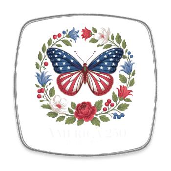 America 250 Patriotischer Schmetterling 4. Juli - Viereckiger Kühlschrankmagnet - Weiß - Vorne