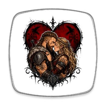 Motif de cœur des amoureux vikings - Magnet carré - blanc - Devant