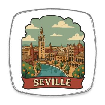 Autocollant rétro de voyage de la Plaza de España de Seville Plaza de España - Magnet carré - blanc - Devant