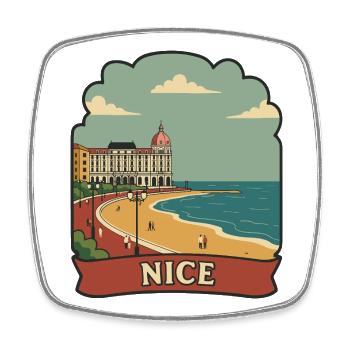 Nice France French Riviera Retro Travel Badge - Square fridge magnet - white - Front