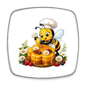 abeille, apiculteur, nid d’abeille, fleurs, insecte des prairies, - Magnet carré - blanc - Devant