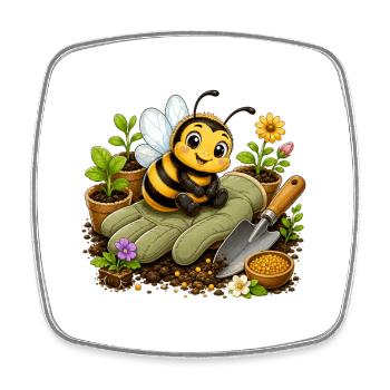 abeille, apiculteur, nid d’abeille, fleurs, insecte des prairies, - Magnet carré - blanc - Devant