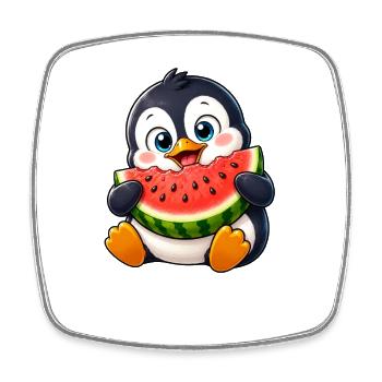 Dessin animé Pingouin Melon Mignon Été Tropical - Magnet carré - blanc - Devant