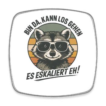 Es Eskaliert Eh Waschbär Party Spruch Humor - Viereckiger Kühlschrankmagnet - Weiß - Vorne