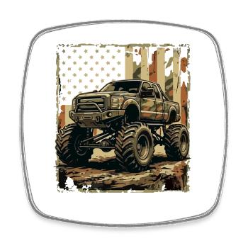 Monster Truck in US Camo Style - Square fridge magnet - white - Front