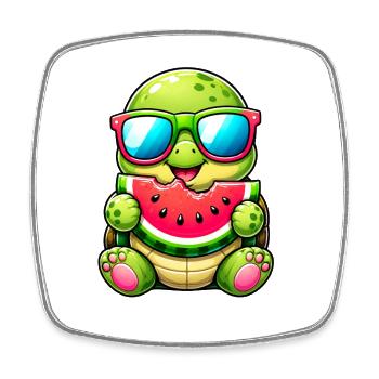 Cute turtle with watermelon cartoon motif - Square fridge magnet - white - Front