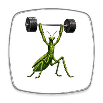 Comic Gottesanbeterin Bodybuilder Gewichte Fitness - Viereckiger Kühlschrankmagnet - Weiß - Vorne