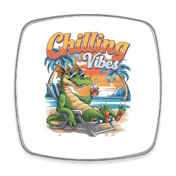Chilling Vibes Dragon Summer Beach Palm Trees - Square fridge magnet - white - Front