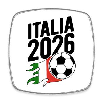 Italia 2026 Fußball Flamme mit Flagge - Viereckiger Kühlschrankmagnet - Weiß - Vorne