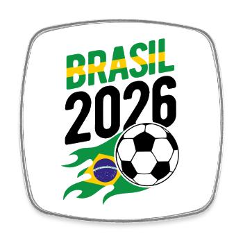 Brasil 2026 Fußball Flamme mit Flagge - Viereckiger Kühlschrankmagnet - Weiß - Vorne