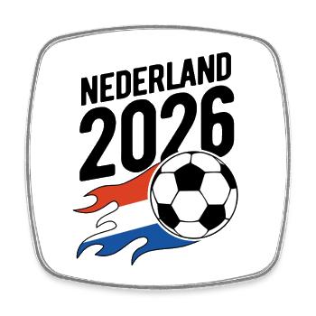 Nederland 2026 Fußball Flamme mit Flagge - Viereckiger Kühlschrankmagnet - Weiß - Vorne