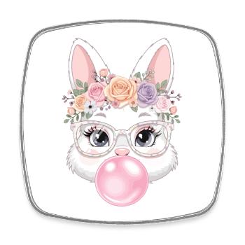 Blumenkranz Hase mit Gläsern - Viereckiger Kühlschrankmagnet - Weiß - Vorne