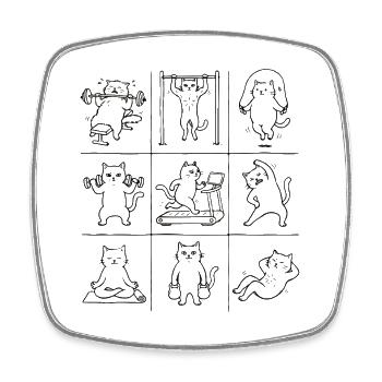 Katzen Gym-Motive: 9 Panels - Viereckiger Kühlschrankmagnet - Weiß - Vorne